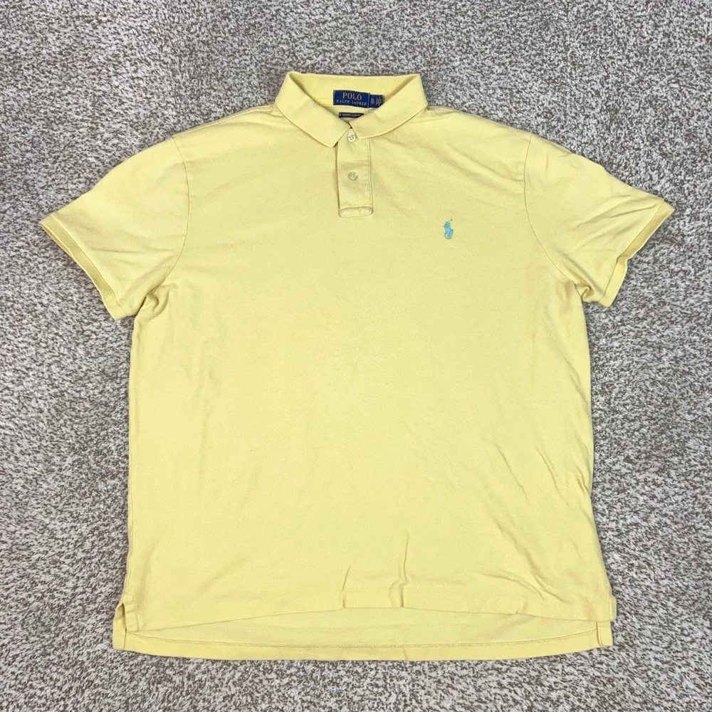Polo Ralph Lauren Polo Shirt Mens XL Yellow Custom Slim Fit Cotton Pony Logo Top